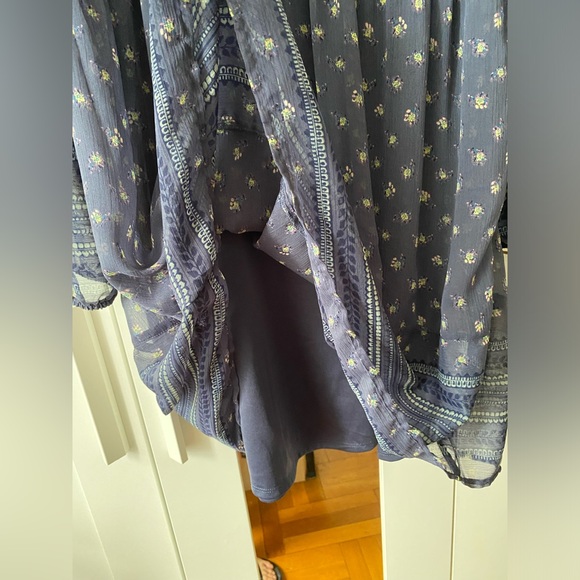 Mudd Women's Dress A-Line Navy Blue Crepe Bishop's Sleeves Peasant - Size L - Picture 4 of 9